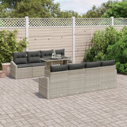 Set Divano da Giardino da 9 Pezzi con Cuscini Grigio Chiaro in Polyrattan