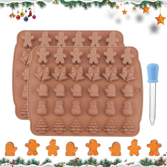 Forme di cioccolato per Natale in silicone riciclabili - 2 pezzi con sifoni - forma da torta antiaderente - disegno di Natale - gel di fondant - caramelle - dolci fai da te