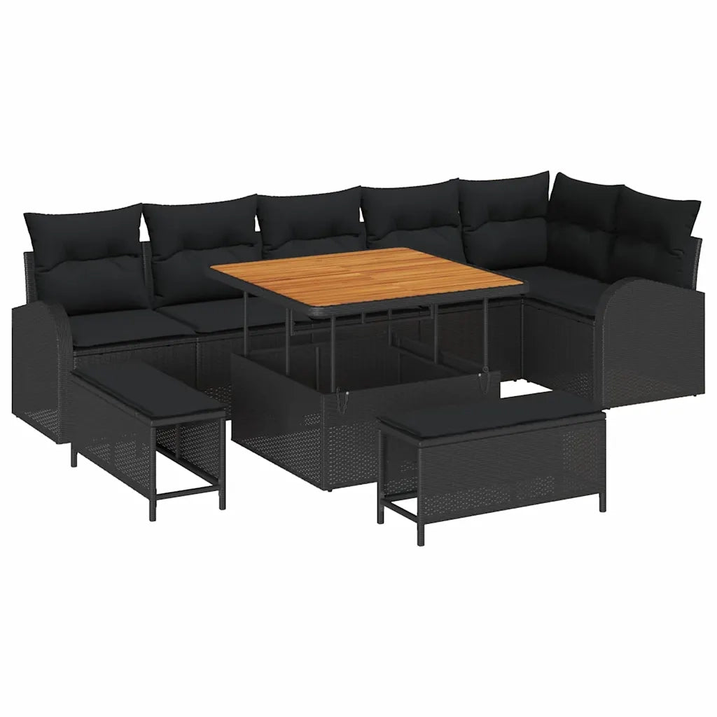 Set Divano da Giardino con cuscino con archiviazione 9 pcs Nero