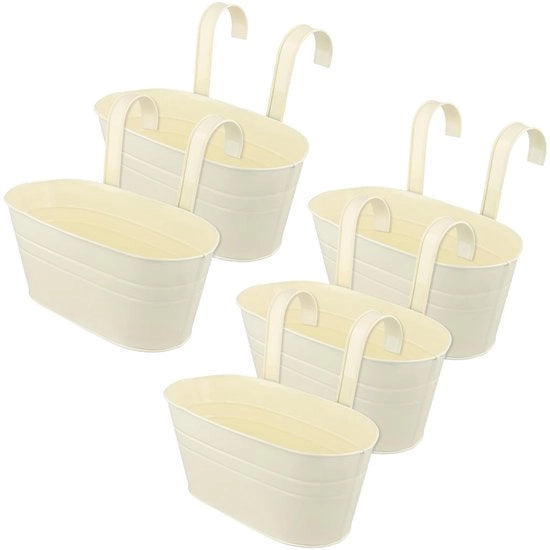 Set di 5 contenitori in metallo da appendere beige, contenitori per piante da appendere, contenitori per piante da appendere con gancio per balcone, giardino e decorazione esterna.