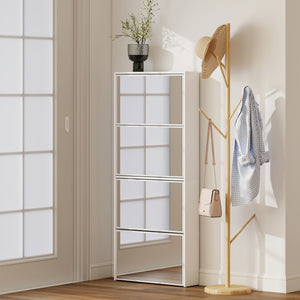 Scarpiera a Specchio 63x17x146 cm a 4 Ante Antiribaltamento in Legno Bianco