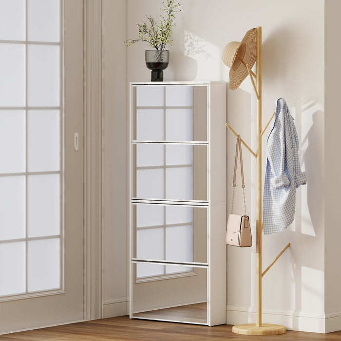 Scarpiera a Specchio 63x17x146 cm a 4 Ante Antiribaltamento in Legno Bianco