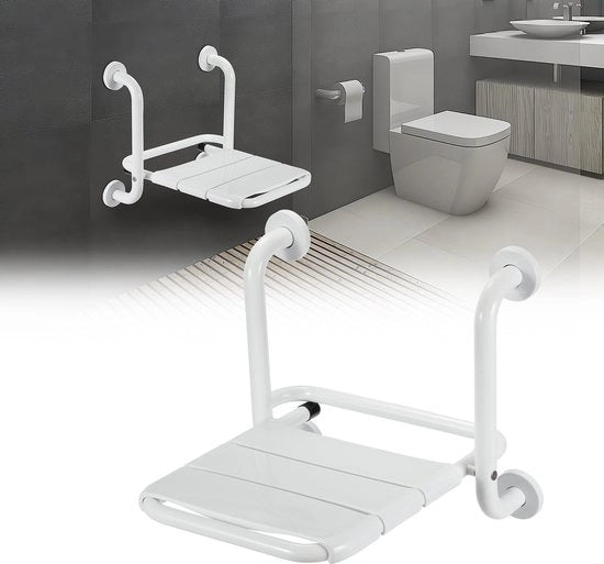 Sostegno per doccia - Supporto per doccia pieghevole - Regolabile in altezza - Bianco B 42 x D 35 x H 44 cm