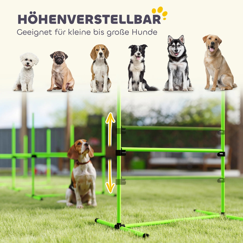 Set Agility per Cani 4 Pezzi ¨C Xylo ¨C Ostacoli Regolabili con Borsa 99x65x94cm Verde