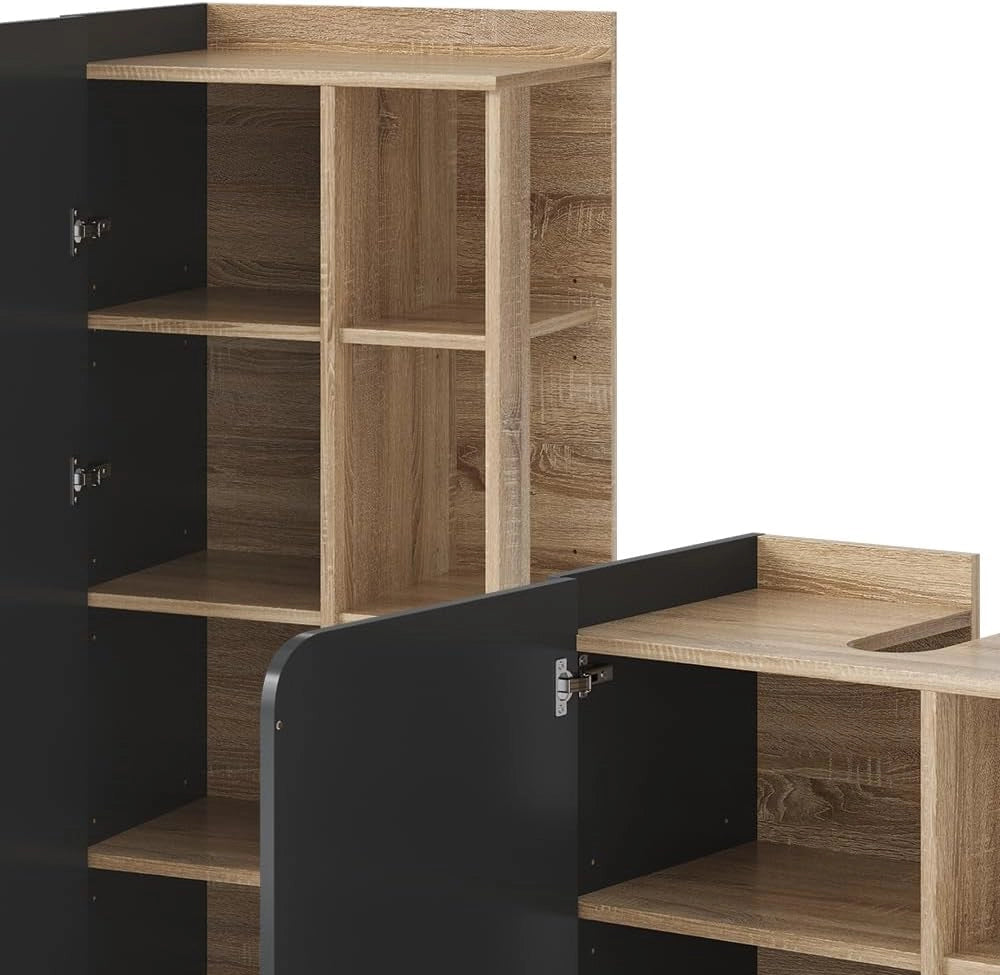 Set di mobili da bagno Karen, Sonoma/antracite, 60 cm, composto da mobile sottolavabo, specchiera e colonna alta