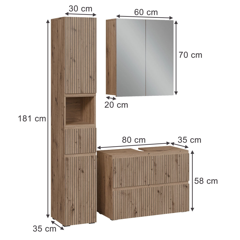 Vicco Set di mobili da bagno 3 pezzi Artigiano 3 parti
