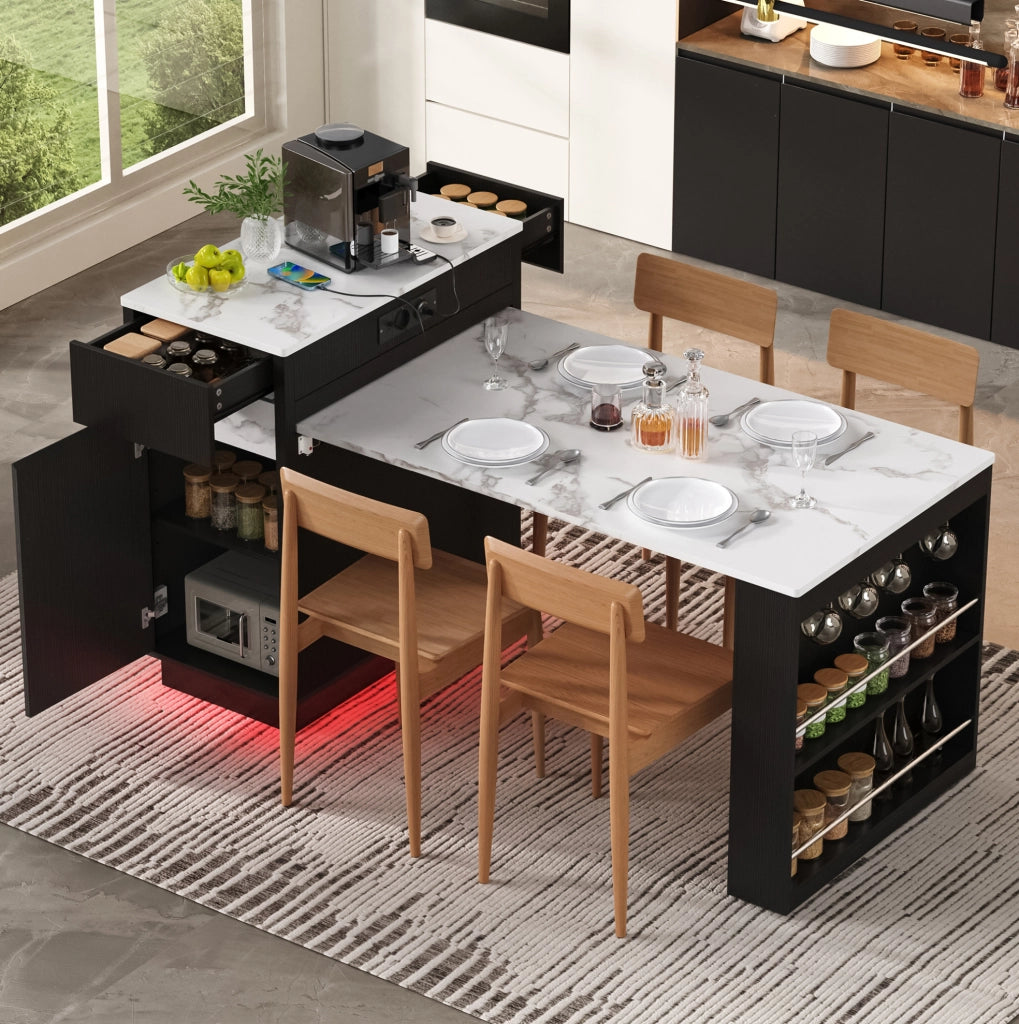 Tavolo da pranzo estensibile con LED e contenitore nero