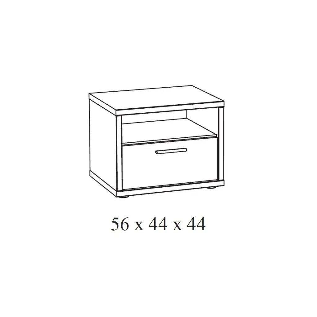 Tavolino da notte MATHEO – 1 cassetto + 1 vano – Grigio effetto legno