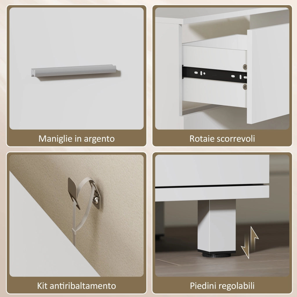 Mobile Sottolavabo Moderno 80x30x60 cm con 2 Cassetti e Intarsio a U in Legno Bianco