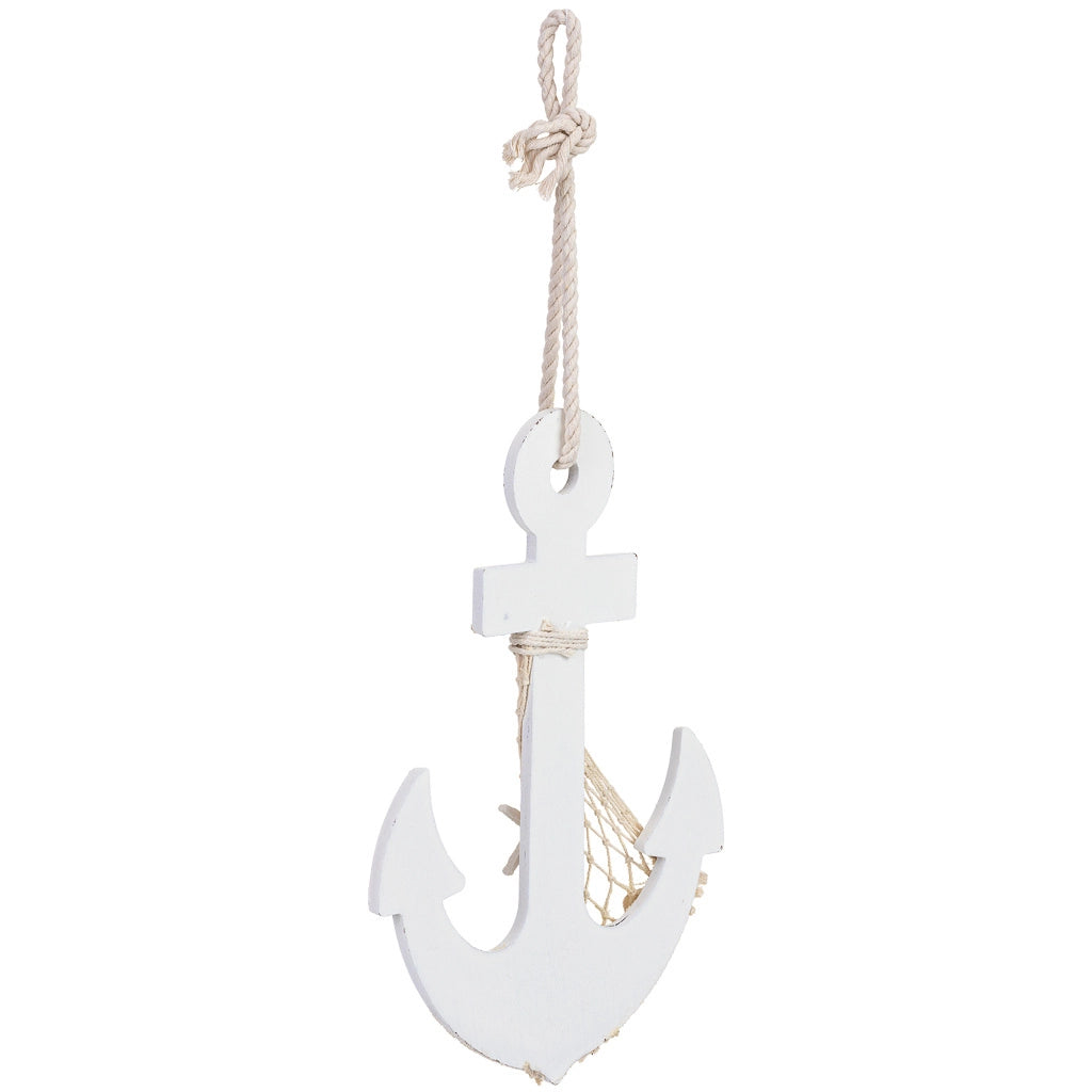 Figura decorativa a forma di ancora in legno bianco 22x2x33 cm