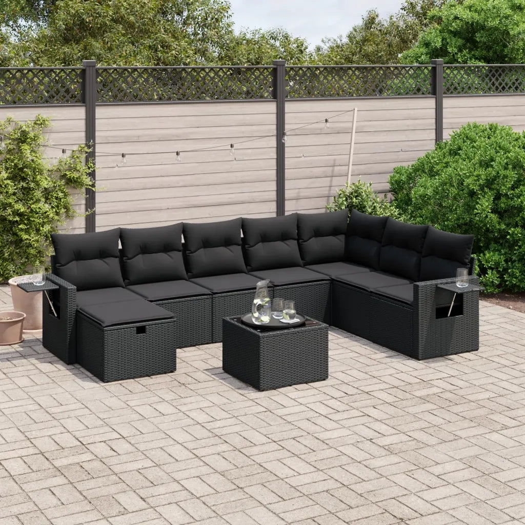 Set Divani da Giardino 9 pz con Cuscini Nero in Polyrattancod mxl 90514