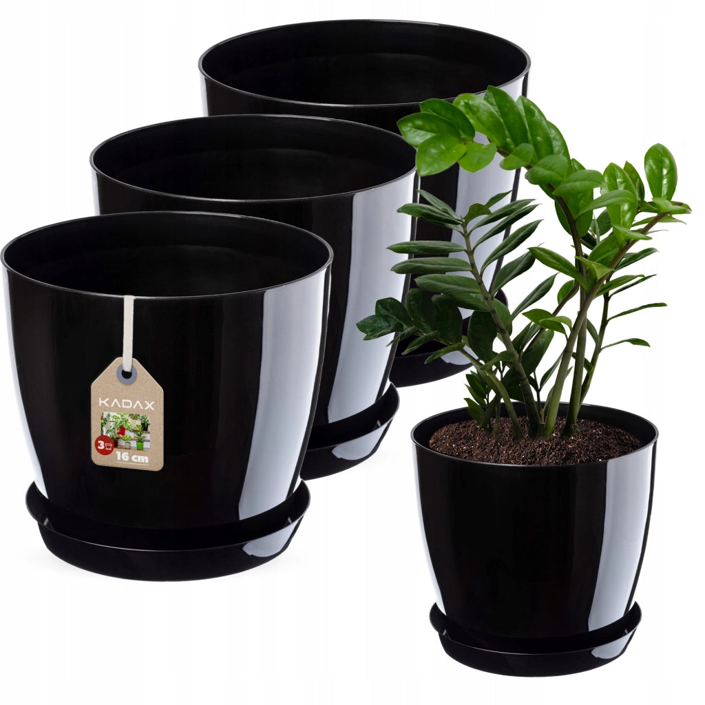 Vaso da fiori KADAX, fioriera, coperchio, 16 cm, supporto per fiori, plastica nera, 3 pezzi.