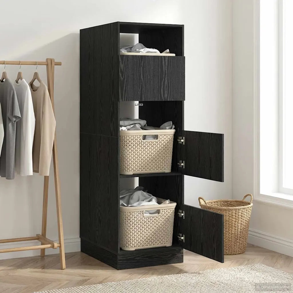 Mobile da lavanderia con porta Rovere Nero 50 x 68 x 162 cm