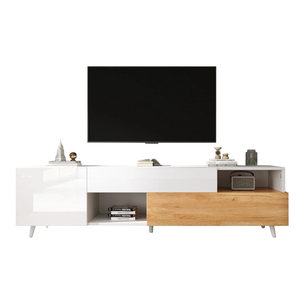 Mobile TV Lowboard ¨C MINIMAL ¨C Bianco Lucido, 1 Cassetto, 7 Ripiani, 180x38x50 cm