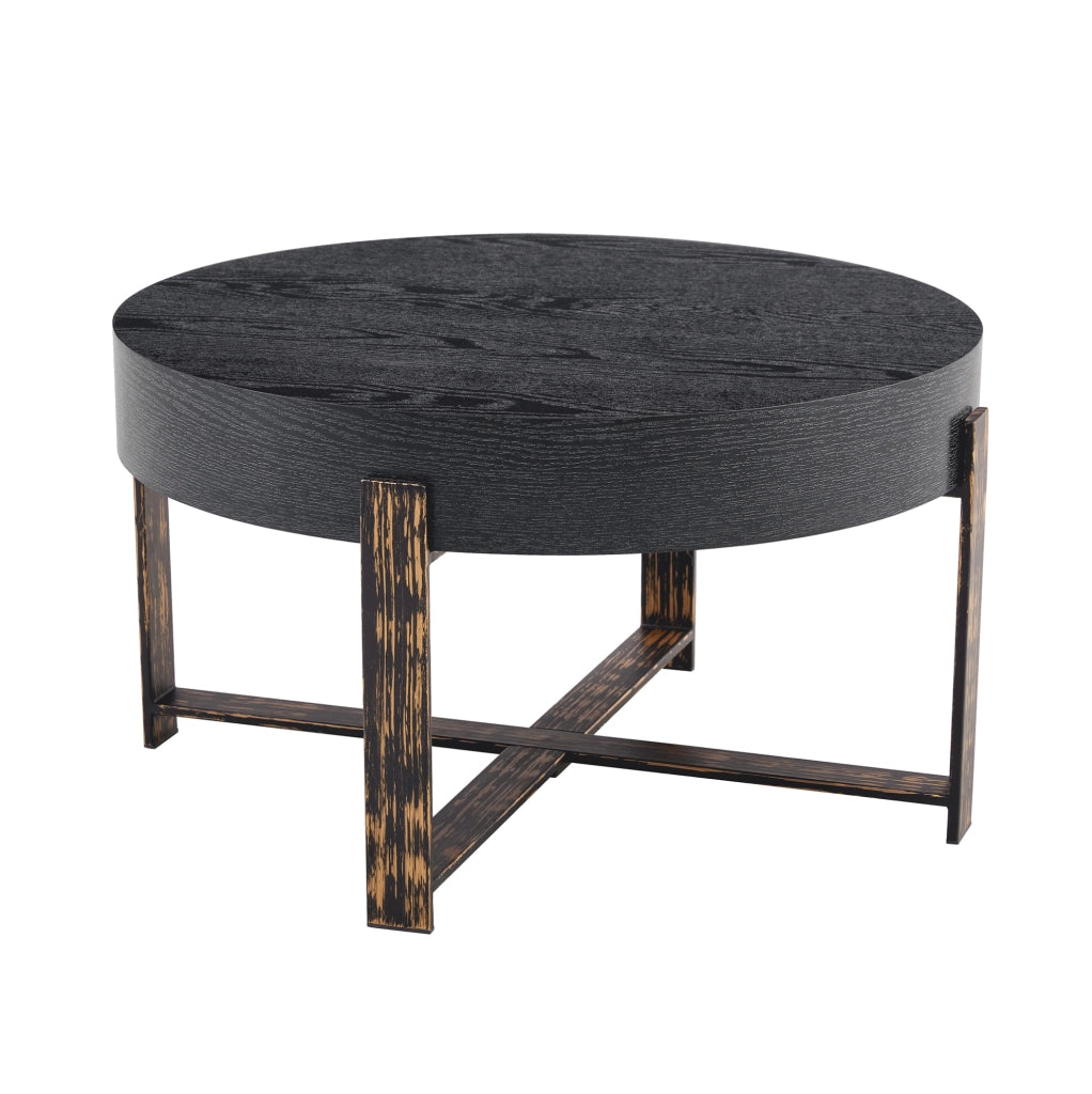 Tavolino rotondo nero ? 68 cm in MDF e metallo; altezza 39 cm