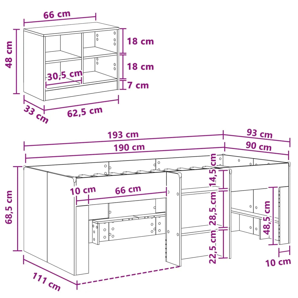 Struttura Letto Loft con Mobile 3 pcs Bianco Legno multistrato
