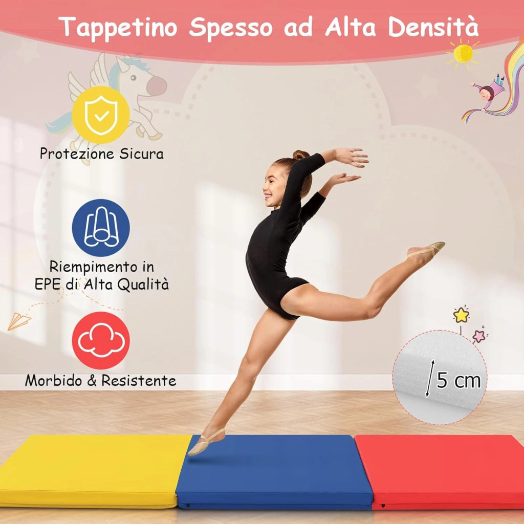Tappetino da Yoga Spesso, Tappetino Fitness Pieghevole e Portatile con Imbottitura in EPE, Cerniera e Maniglie, Materassino Allenamento da Casa e Palestra,180 x 60 x 5 cm