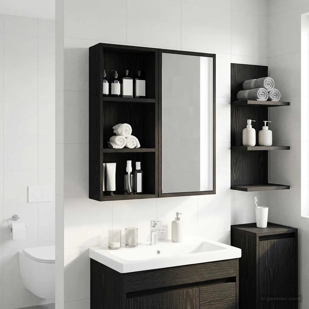 Armadio da bagno a muro Rovere Nero 30 x 14 x 70 cm 889328