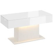 Tavolino da caff¨¨ a LED con vano contenitore, finitura lucida, design moderno, 2 cassetti e telecomando, colore bianco.