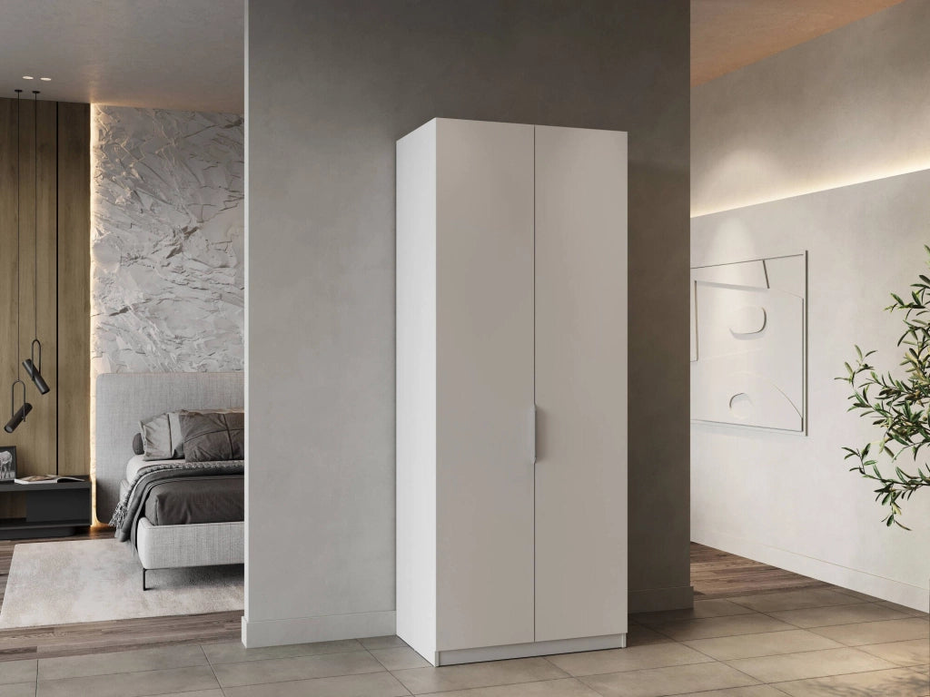 Guardaroba 2 ante Fioretta, Mobile camera da letto, Cabina armadio portabiti, Armadio appendiabiti, 79x51 h203 cm, Bianco opaco