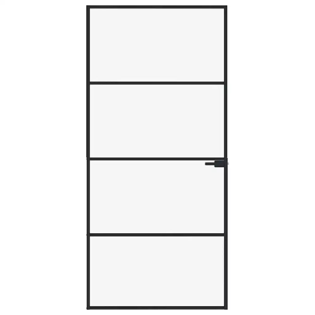 Porta Interna Nera 93x201,5cm Vetro Temperato Alluminio Sottilecod mxl 129559