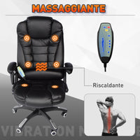 Sedia Poltrona Massaggiante da Ufficio 62x68x121 cm con Riscaldamento in Similpelle Nero
