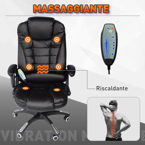 Sedia Poltrona Massaggiante da Ufficio 62x68x121 cm con Riscaldamento in Similpelle Nero