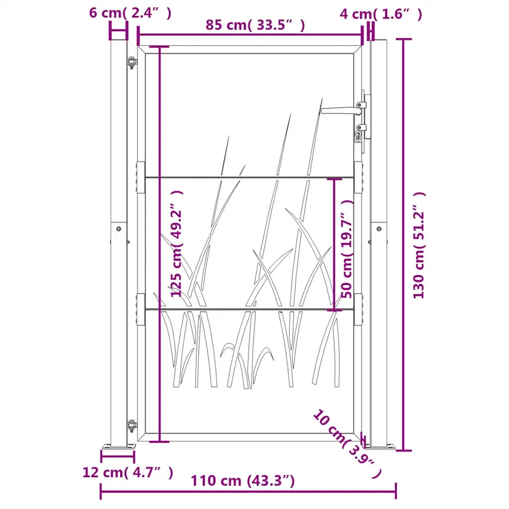 Cancello da giardino antracite 100x125 cm in acciaio design erba 153168