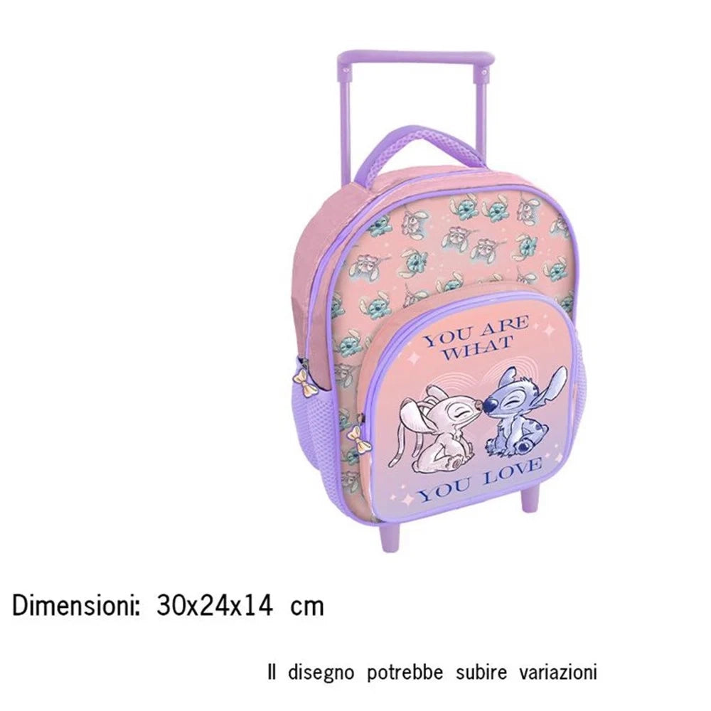 Trade Shop - Zaino Asilo Trolley Stitch Angel Con Tasca Frontale 30cm Manico Allungabile Viaggi 674181a -