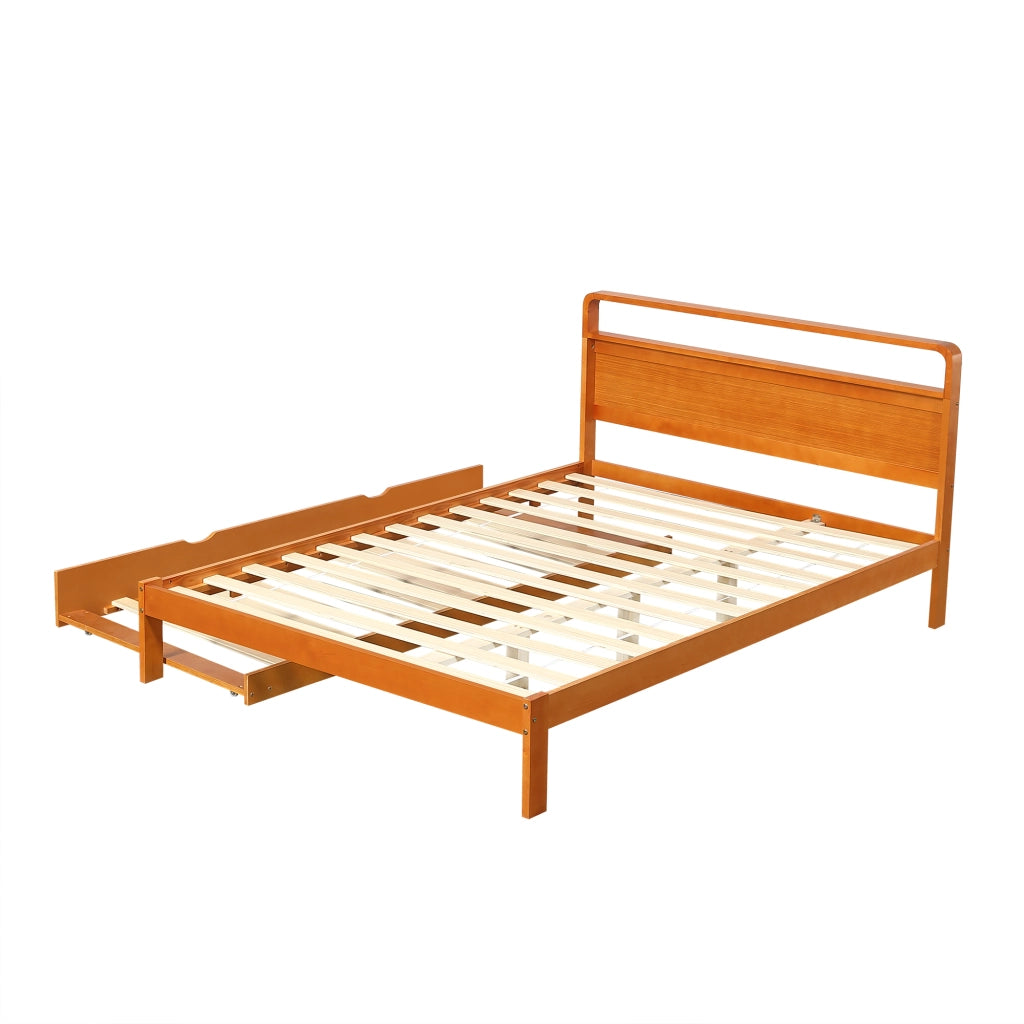 Letto estraibile 140 × 200 cm e 90 × 190 cm con letto ospite, testiera arrotondata, senza materasso, legno naturale