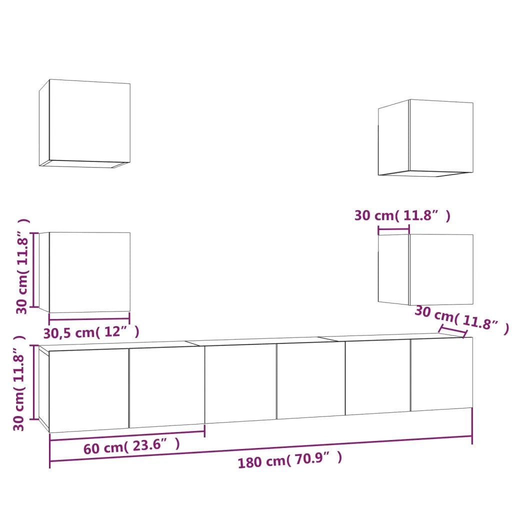 Set di Mobili Porta TV 7 pz Rovere Fumo in Legno Multistrato 3120242