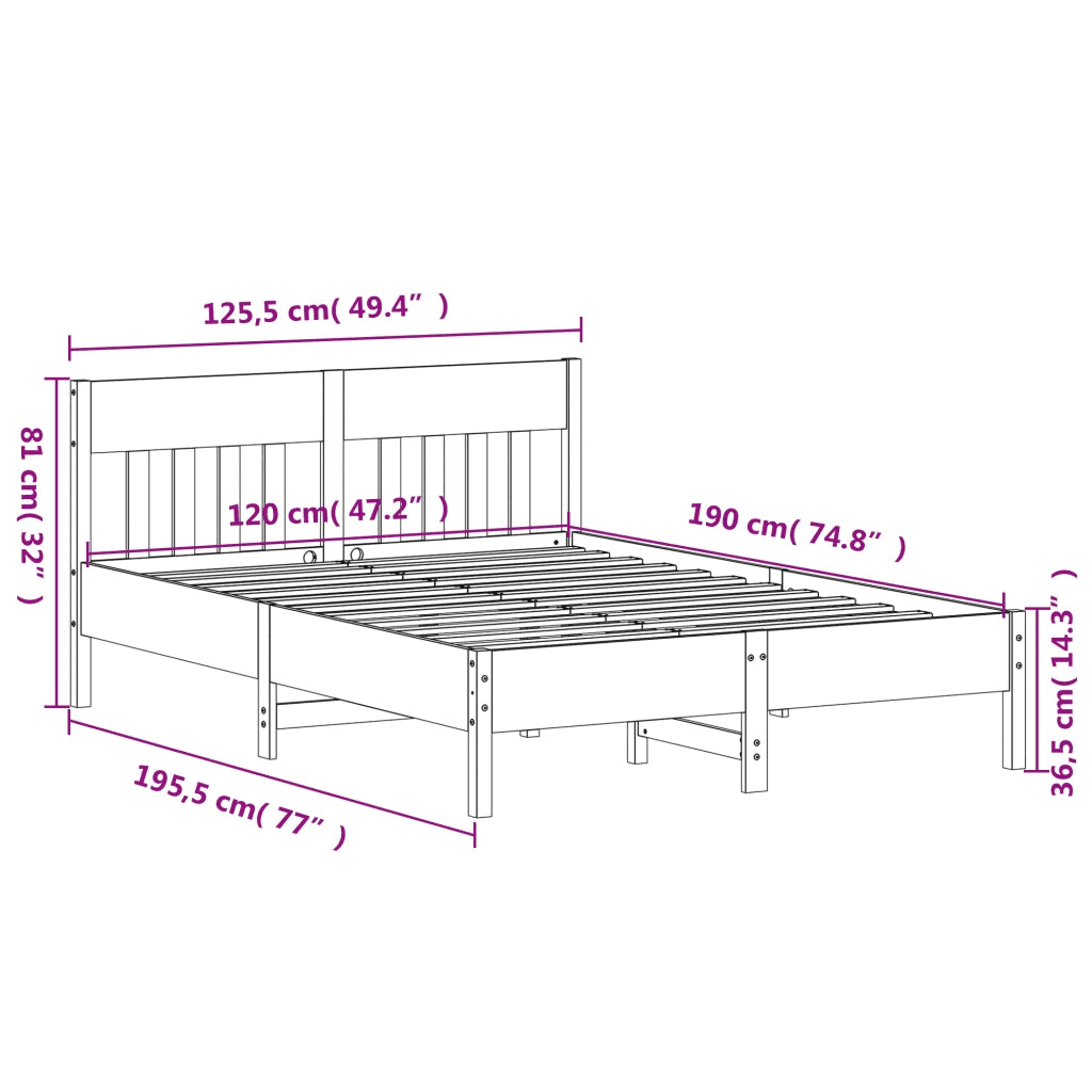 Letto senza Materasso Bianco 120x190 cm Legno Massello di Pino