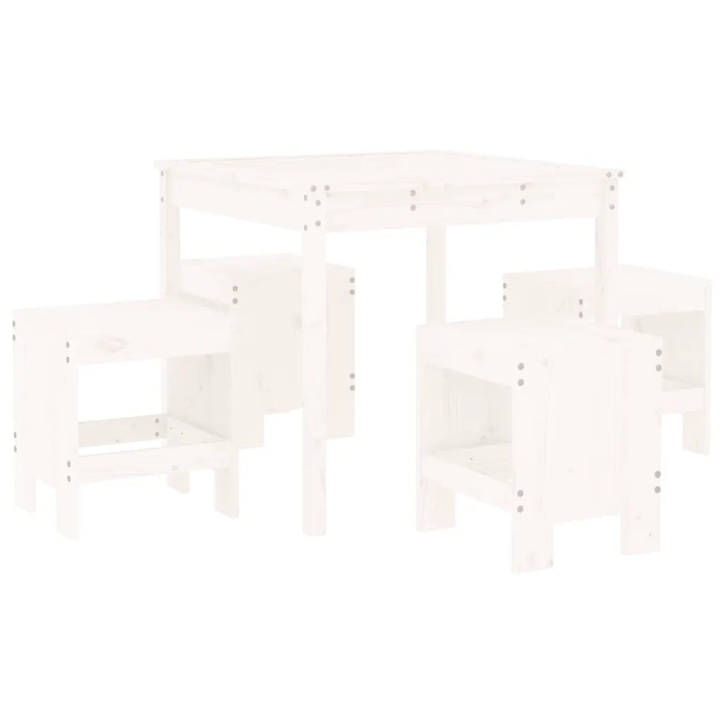 Set da Pranzo per Giardino 5pz Bianco in Legno Massello di Pinocod mxl 83641