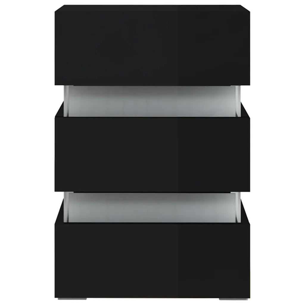 Comodino con LED Nero Lucido 45x35x67 cm in Legno Multistrato