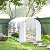 Serra a Tunnel 3 x 2 x 2 m in Polietilene con Lati Avvolgibili, Copertura in Plastica Resistente ai Raggi UV e Struttura in Acciaio Zincato, Bianco