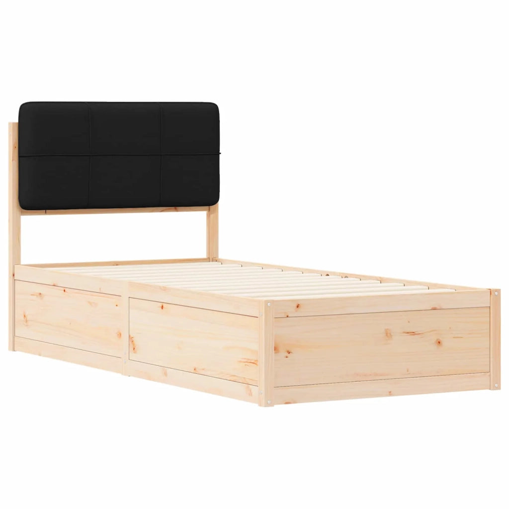 Letto con Testiera Rivestita Nero 75 x 190 cm Pino massello