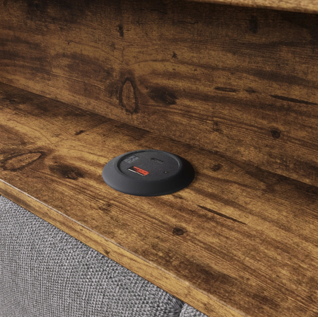 Polsterbett 90x200 cm con USB e LED; in lino e MDF; grigio