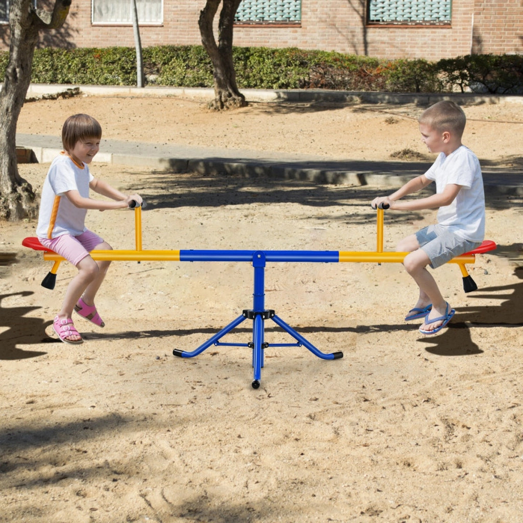 Altalena saliscendi a 360¡ã con fermo per le gambe e 2 posti a sedere, Altalena basculante per esterno per bambini-Giochi su prato