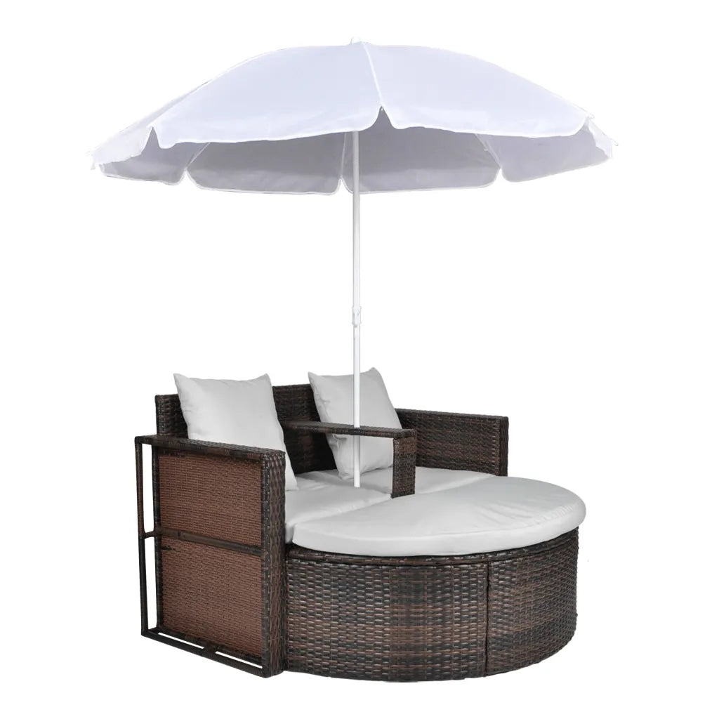 Lettino da Giardino con Ombrellone Marrone in Polyrattan cod mxl 69322