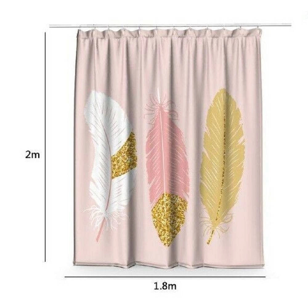 Trade Shop - Tenda Doccia Antimuffa Impermeabile 180x200cm Con Anelli Bagno Rosa Piume 69792 -