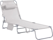 Sdraio da Giardino Reclinabile Lettino Prendisole con Cuscino e Tasca Laterale Sedia Sdraio da Esterno per Patio Campeggio Spiaggia Sdraio Pieghevole da Giardino Beige 155x56x81cm OGS35-MI