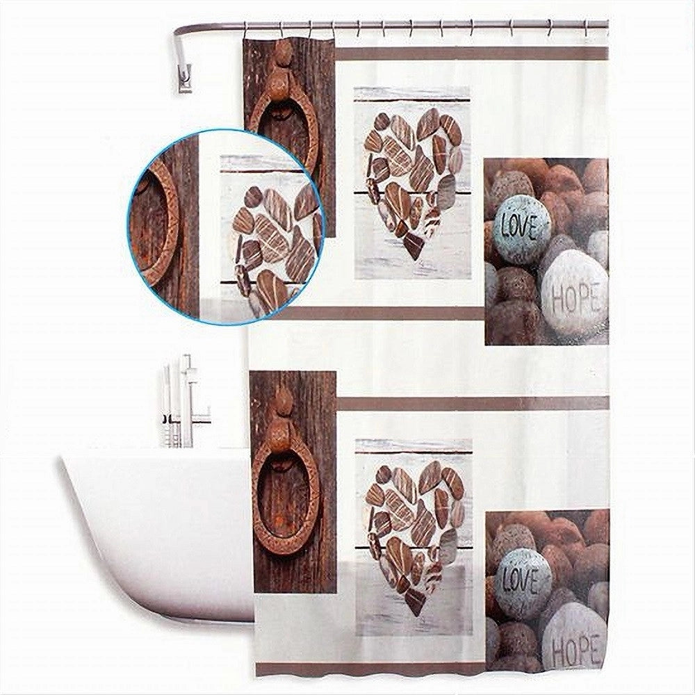 Trade Shop - Tenda Doccia Antimuffa Impermeabil 180x180cm Con Anelli Bagno Cuori Pietre 59531 -