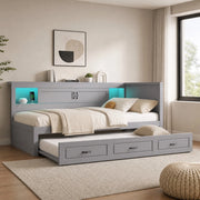 Divano letto singolo 90x200 cm con LED; presa USB e vano contenitore; grigio