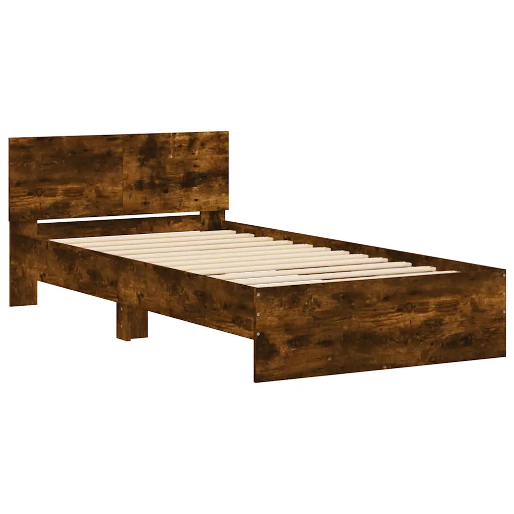 Letto singolo | Letto per adulti | Giroletto con Testiera Rovere Fumo 100x200 cm Legno Multistrato