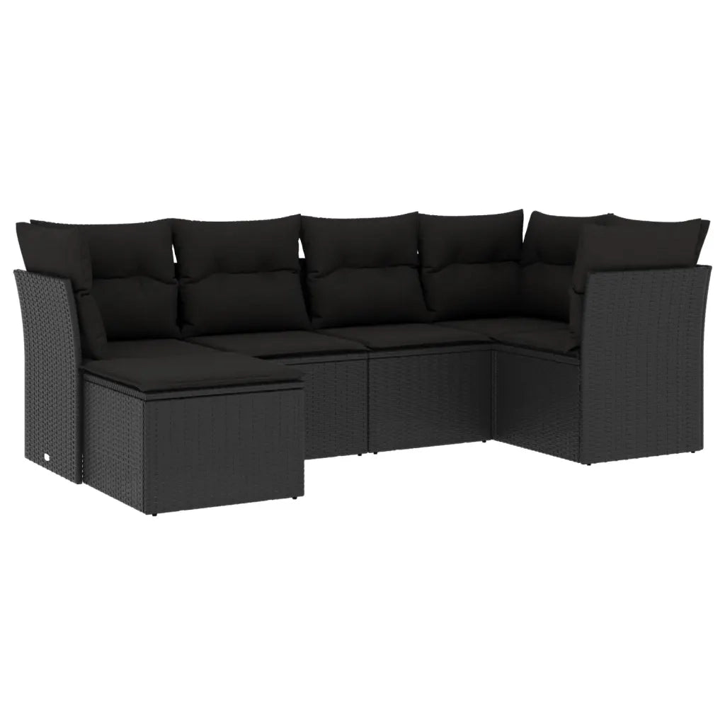 Set Divano da Giardino 6 pz con Cuscini Nero in Polyrattan