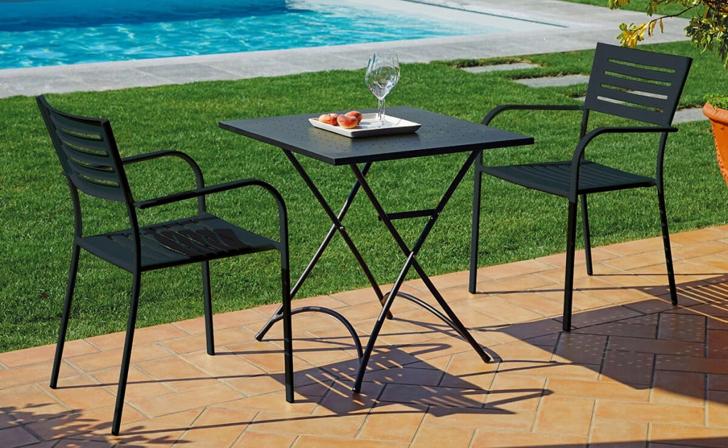 Tavolino Quadrato Pieghevole 70x70 cm in Ferro Vorghini Stresa Nero