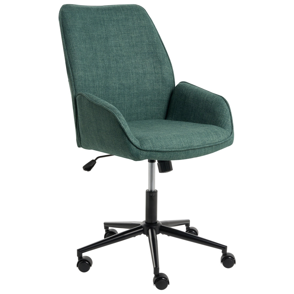 Sedia da ufficio verde scuro con rivestimento in finto lino, girevole, poltroncina da salotto, con regolazione dell'altezza del sedile