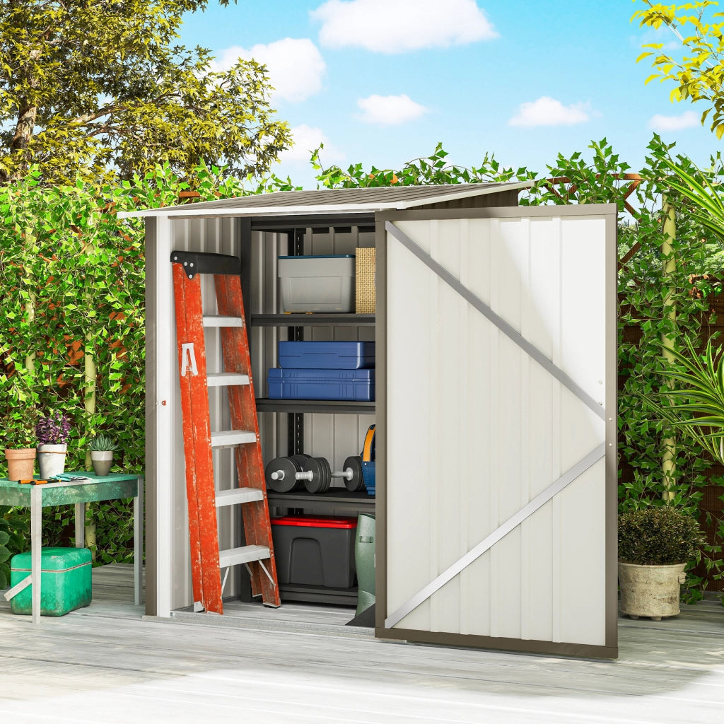 Casetta da Giardino Porta Attrezzi 100x104x160 cm con Porta in Acciaio Galvanizzato Marrone e Bianco