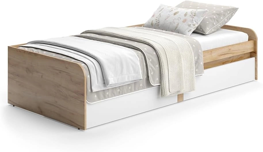 Letto per bambini Clario, Bianco/Artisan, 90x200 cm Senza materasso, estendibile come letto per ragazzi con superficie letto aggiuntiva