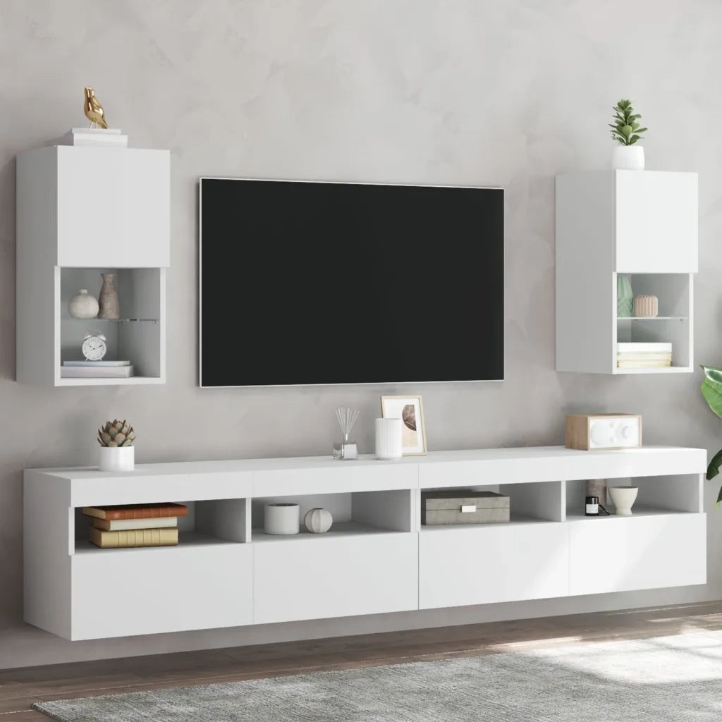 Mobili TV con Luci LED 2 pz-Credenza per TV Bianchi 30,5x30x60 cm